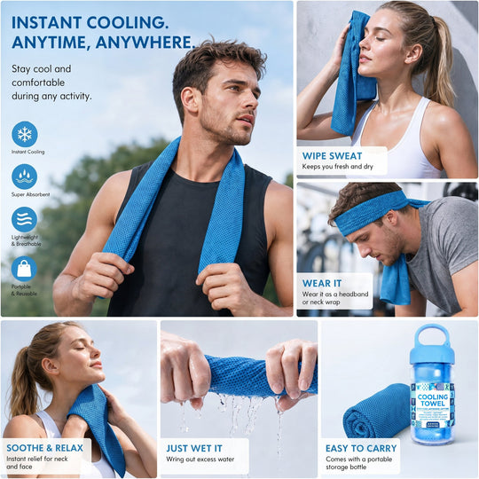 ❄️Cold Sweat Towel You Can Use Anywhere, Anytime! Reusable Soft Absorbent Cooling Portable
