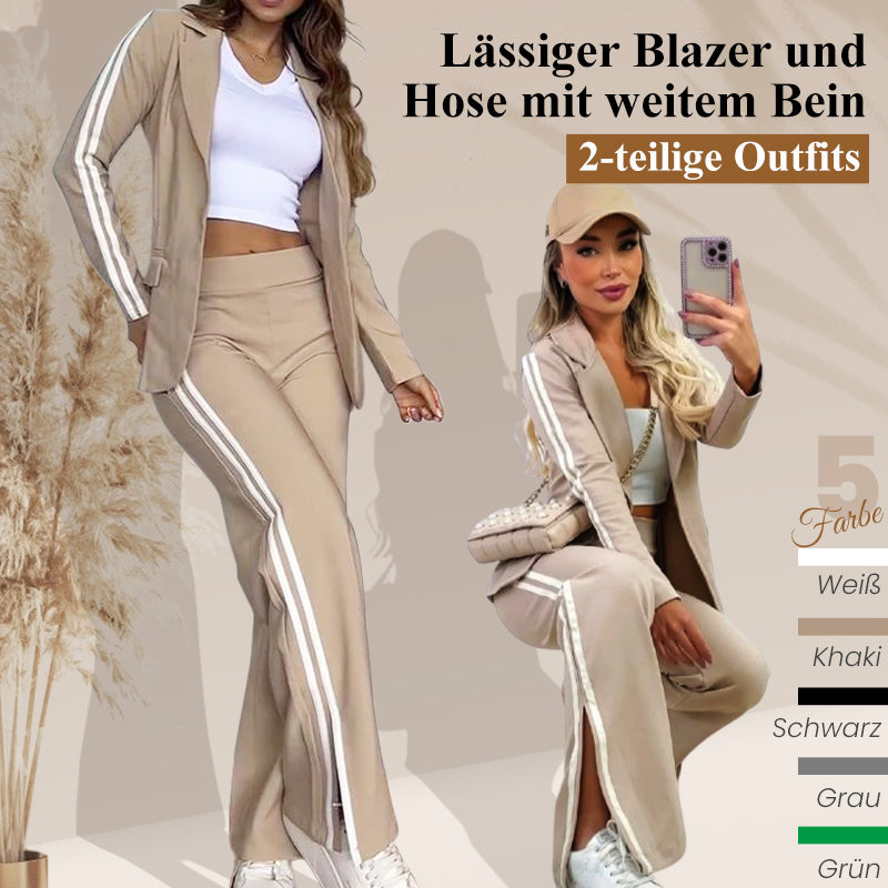 💖Outfit set for women: Casual blazer with lapel collar and wide-leg trousers