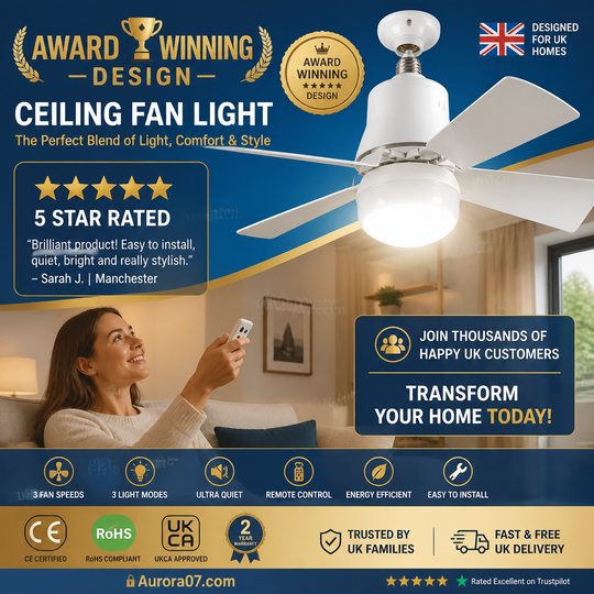🏆LAST DAY SALE 50% OFF🔥SmartBreez™ 40W LED Ceiling Fan Light – 20.5” Ultra-Quiet with Remote 🎯 | E27 + FREE B22 Adapter 🔌 | For Bedroom 😴, Kitchen 👩‍🍳 & Garage 🛠️ – UK Ready! 🇬🇧