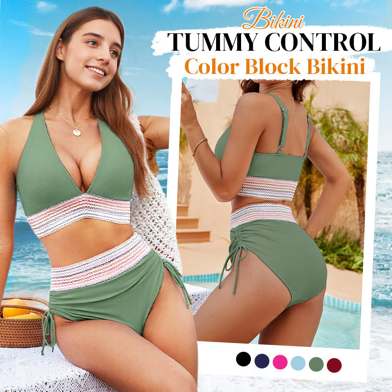 🔥Summer Sale🔥High Waisted Tummy Control Color Block Bikini Sets