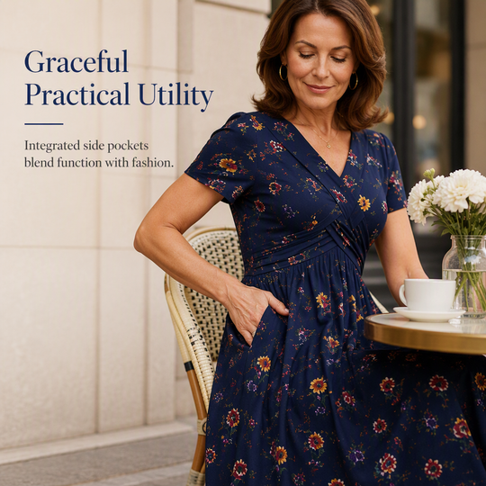 Women’s V-Neck Floral Print Dress – Twist Waist & Flattering Fit