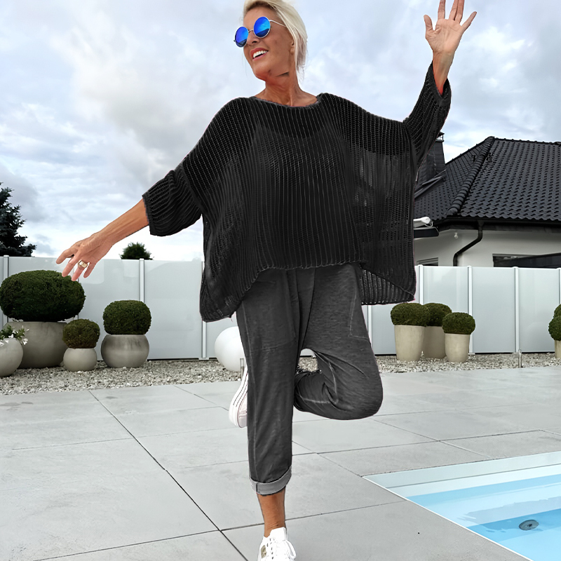 💜 DERNIER JOUR DE PROMOTION - 50 % DE RÉDUCTION💜Combinaison imprimée à lettres pour femme + blouse ajourée