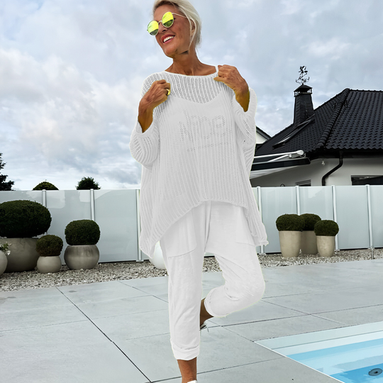 💜 DERNIER JOUR DE PROMOTION - 50 % DE RÉDUCTION💜Combinaison imprimée à lettres pour femme + blouse ajourée