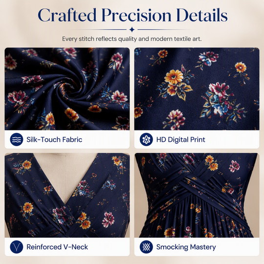 Women’s V-Neck Floral Print Dress – Twist Waist & Flattering Fit