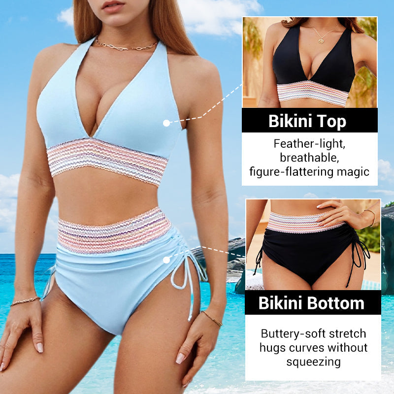 🔥Summer Sale🔥High Waisted Tummy Control Color Block Bikini Sets
