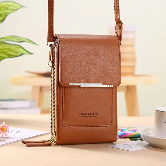 Simple and elegant women's touchscreen crossbody phone wallet
