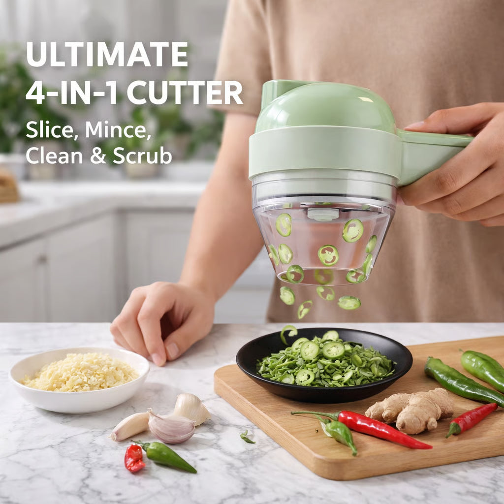4-in-1 Handheld Electric Vegetable Cutter | Slice, Mince & Clean in Seconds!