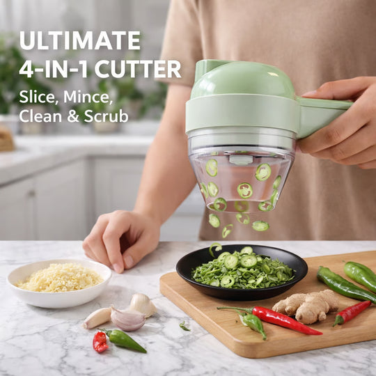 4-in-1 Handheld Electric Vegetable Cutter | Slice, Mince & Clean in Seconds!