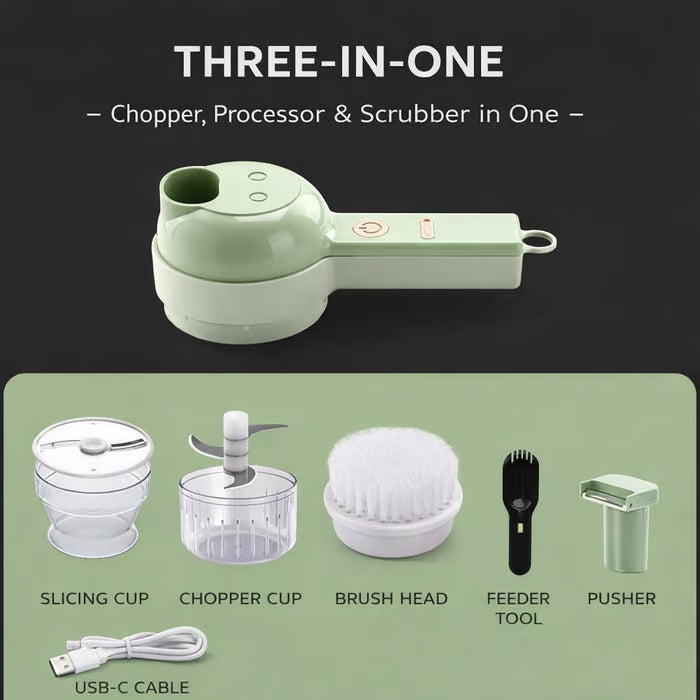 4-in-1 Handheld Electric Vegetable Cutter | Slice, Mince & Clean in Seconds!
