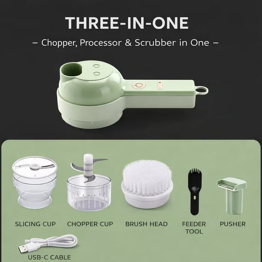 4-in-1 Handheld Electric Vegetable Cutter | Slice, Mince & Clean in Seconds!
