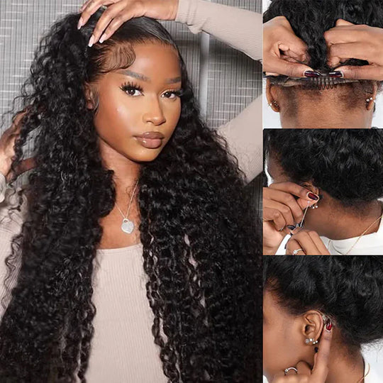 360 Full Lace Glueless Deep Wave Wigs with Invisi-String Snug Fit Pre-cut & Pre-bleached Human Hair Wig For Women