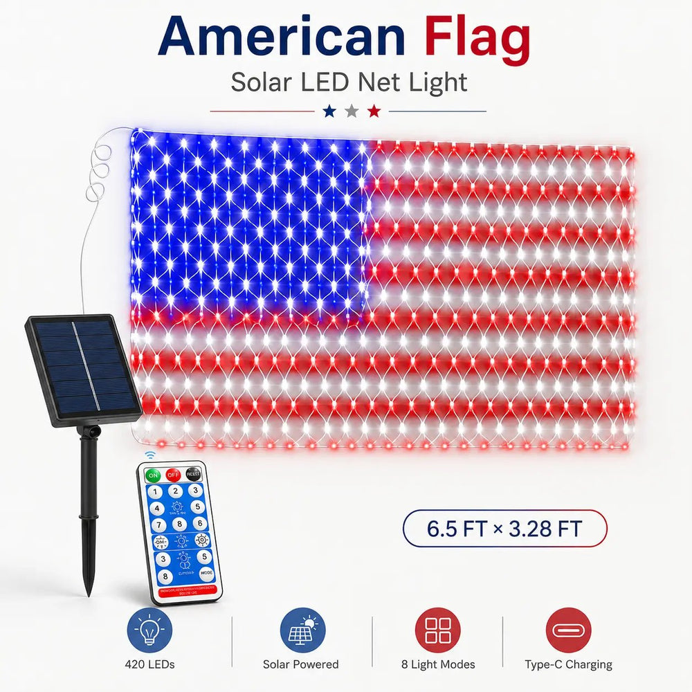⭐LED American Flag Net Lights - Super Bright Patriotic Outdoor Decor
