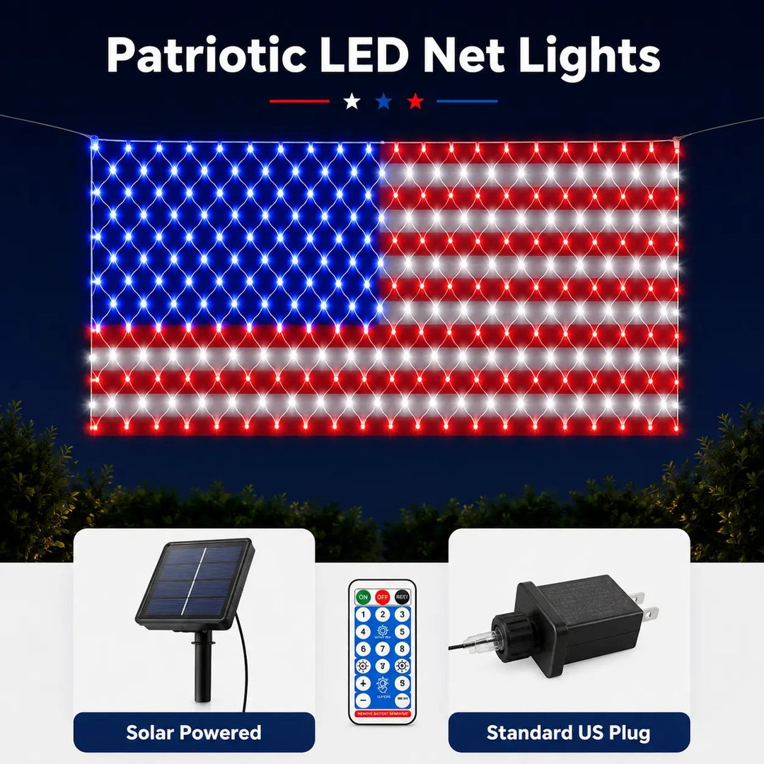 ⭐LED American Flag Net Lights - Super Bright Patriotic Outdoor Decor