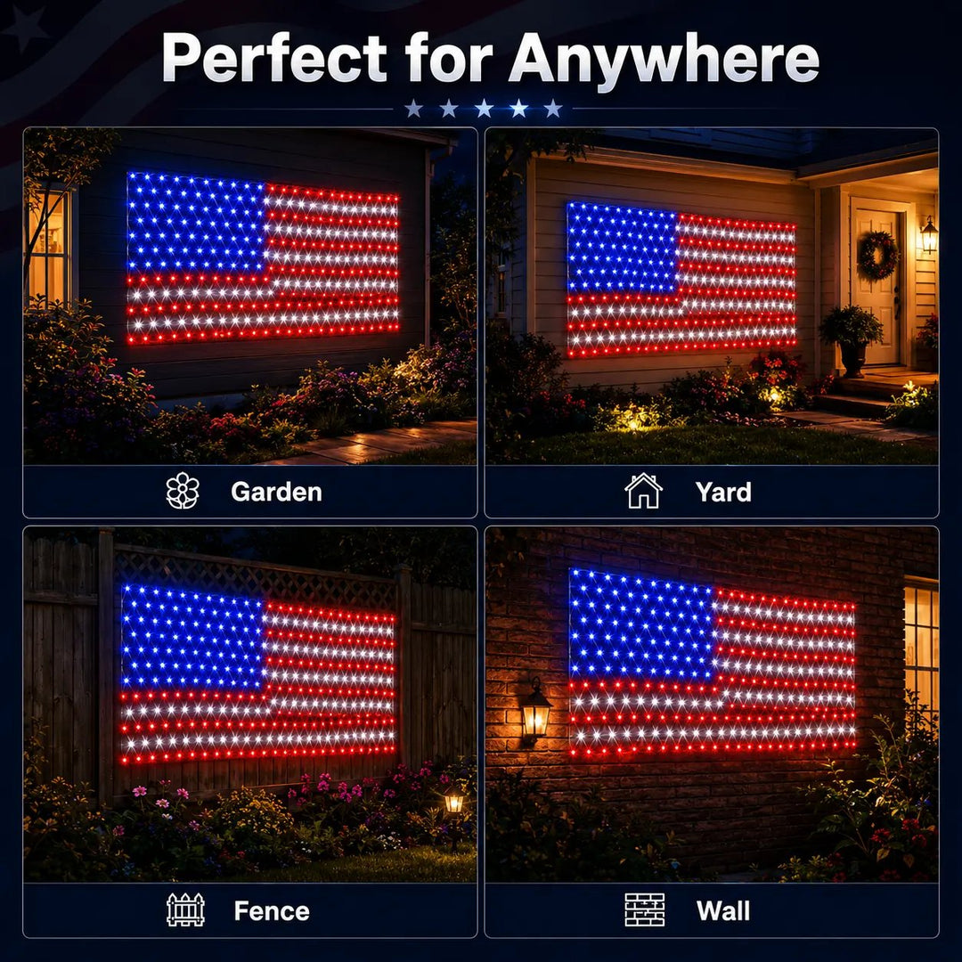 ⭐LED American Flag Net Lights - Super Bright Patriotic Outdoor Decor