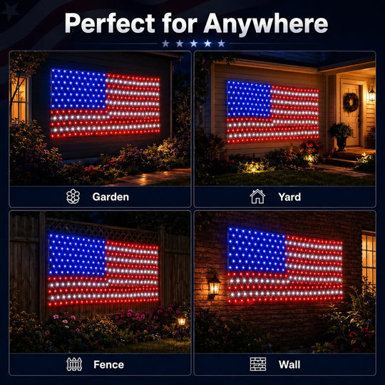⭐LED American Flag Net Lights - Super Bright Patriotic Outdoor Decor