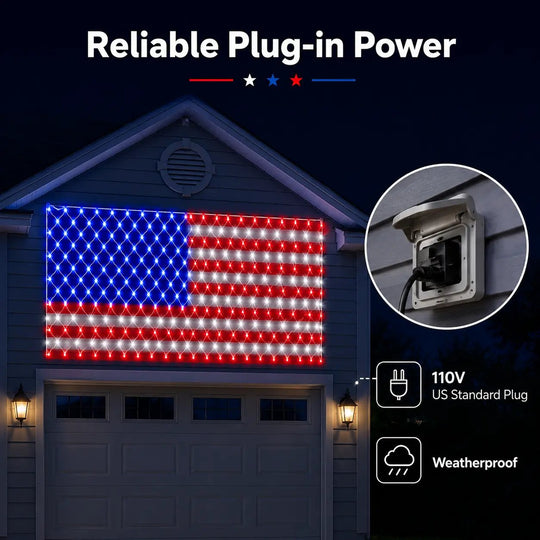 ⭐LED American Flag Net Lights - Super Bright Patriotic Outdoor Decor