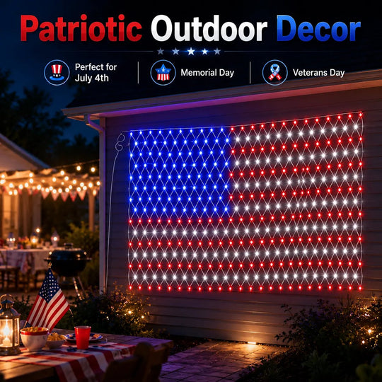⭐LED American Flag Net Lights - Super Bright Patriotic Outdoor Decor