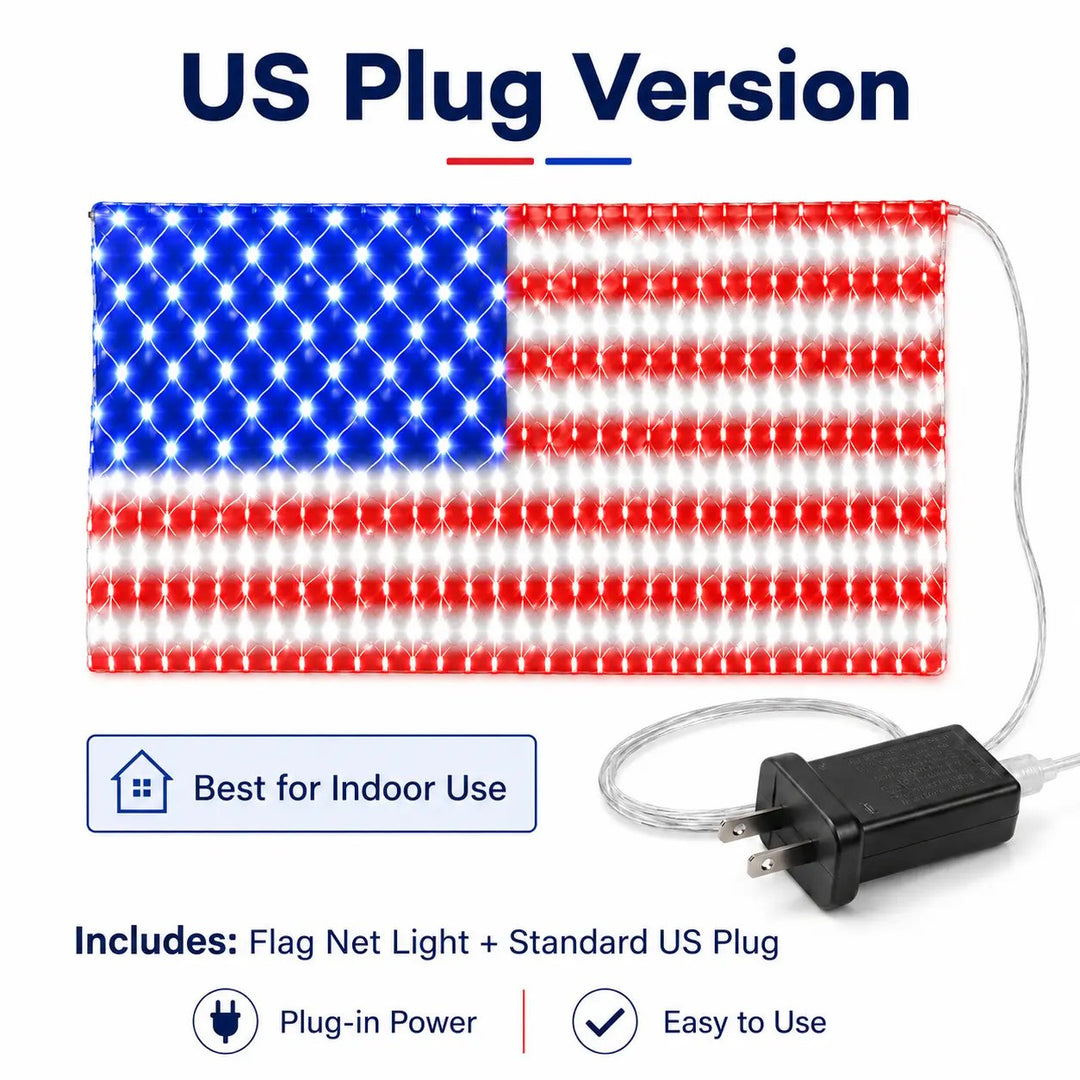 ⭐LED American Flag Net Lights - Super Bright Patriotic Outdoor Decor
