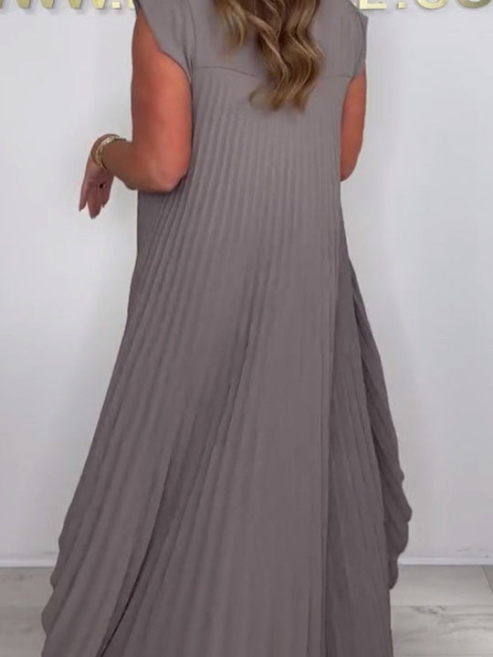 💖LAST DAY SALE 50% OFF💖Laney Pleated Short Sleeve Irregular Midi Top and Elastic Waist Wide Leg Pants Set✨