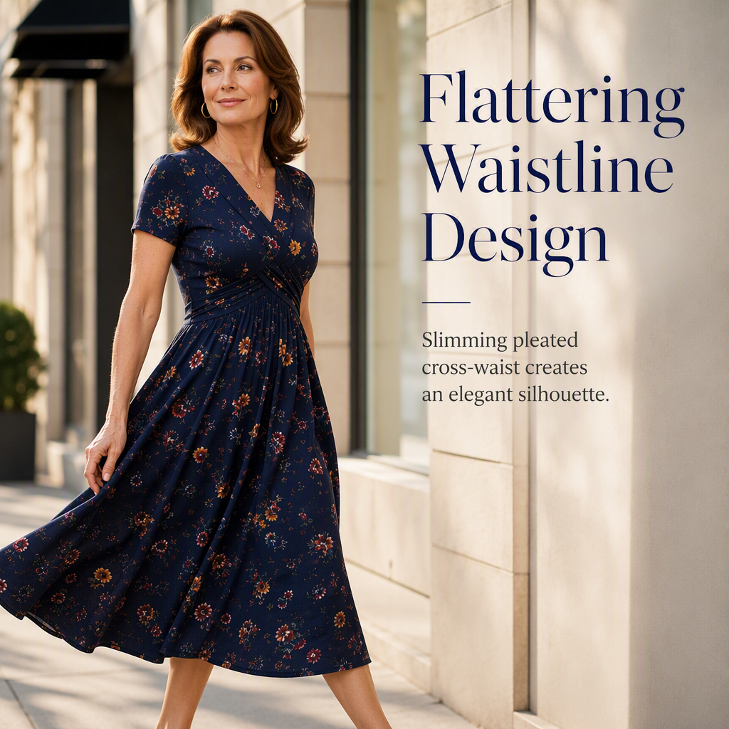 Women’s V-Neck Floral Print Dress – Twist Waist & Flattering Fit