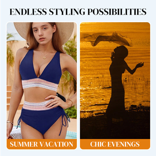 🔥Summer Sale🔥High Waisted Tummy Control Color Block Bikini Sets