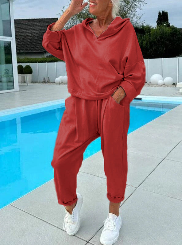 🔥OFFERTA SPECIALE 50% DI SCONTO🔥Completo felpa con cappuccio tinta unita da donna, due pezzi