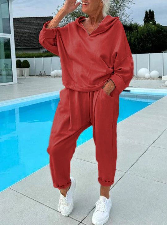 🔥OFFERTA SPECIALE 50% DI SCONTO🔥Completo felpa con cappuccio tinta unita da donna, due pezzi