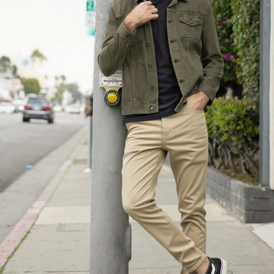 👖Men’s Casual Slim-Fit Solid Color Pants+Belt