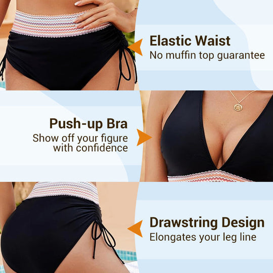 🔥Summer Sale🔥High Waisted Tummy Control Color Block Bikini Sets