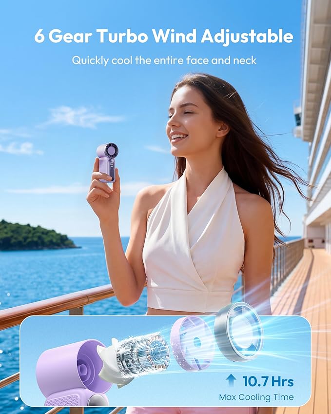 Turbo Handheld Fan – 16900 RPM, 6 speeds, LED display