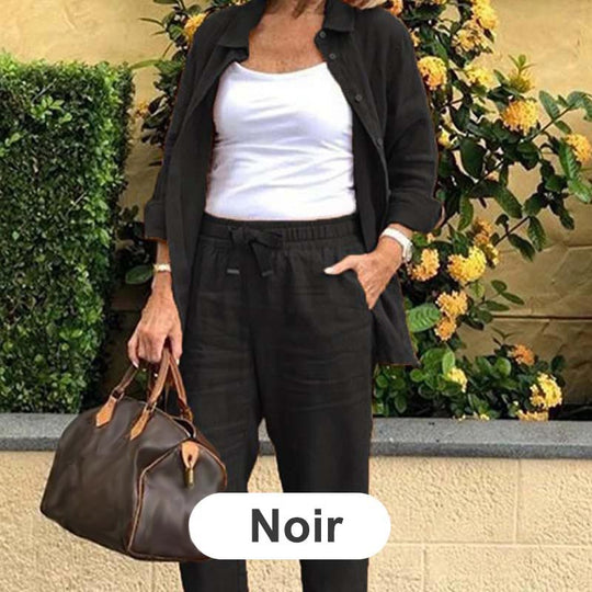 🎉 Ensemble chemisier et pantalon à manches longues en coton et lin pour femme : 50 % de réduction 🧥+👖