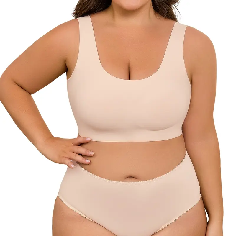 Ubras Wireless Full Coverage Seamless Bra, Wide Straps Breathable Nude Daily Bralette