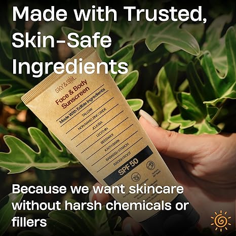 Sky and Sol Mineral Sunscreen SPF 50 | With Grass-Fed Tallow & Zinc Oxide | Non-Greasy Formula for Face & Body | Made Without Reef-Harming UV Filters