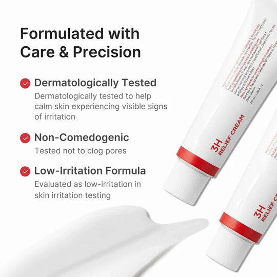 [NEW]  3H Relief Cream | Daily Soothing Moisturizer for Troubled & Delicate Skin, Hydrating, Cooling, Barrier Support Care | Centella Asiatica, Tea Tree Extract, Aloe, Hyaluronic acid | Korean Skincare, K-Beauty