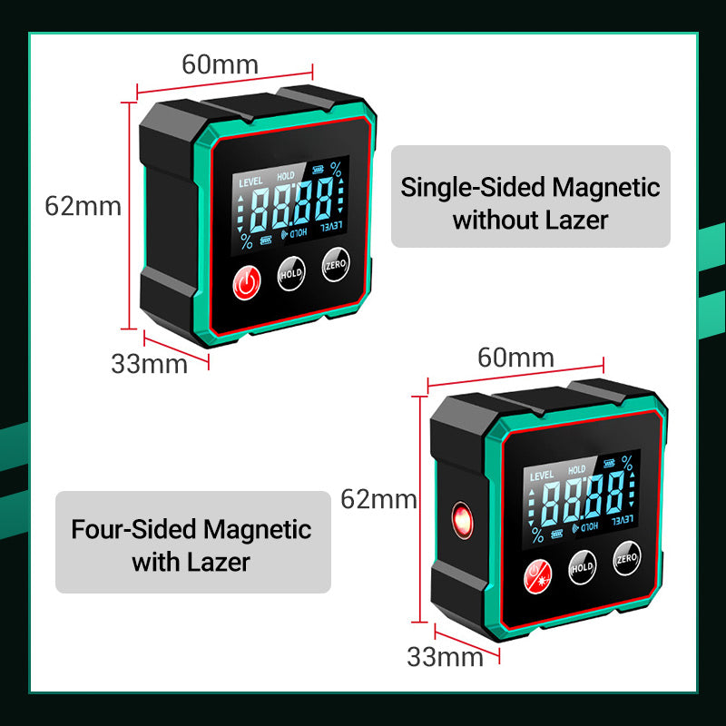 4-Side Magnetic Digital Angle Gauge with Laser