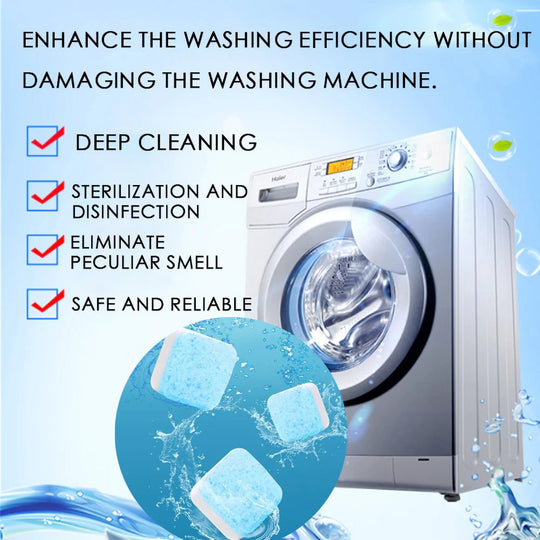 🔥12 PCS/Pack🔥Washing Machine Deep Cleaner Tablets – Eliminates 99% Germs, Removes Odors & Prevents Mold 🧽
