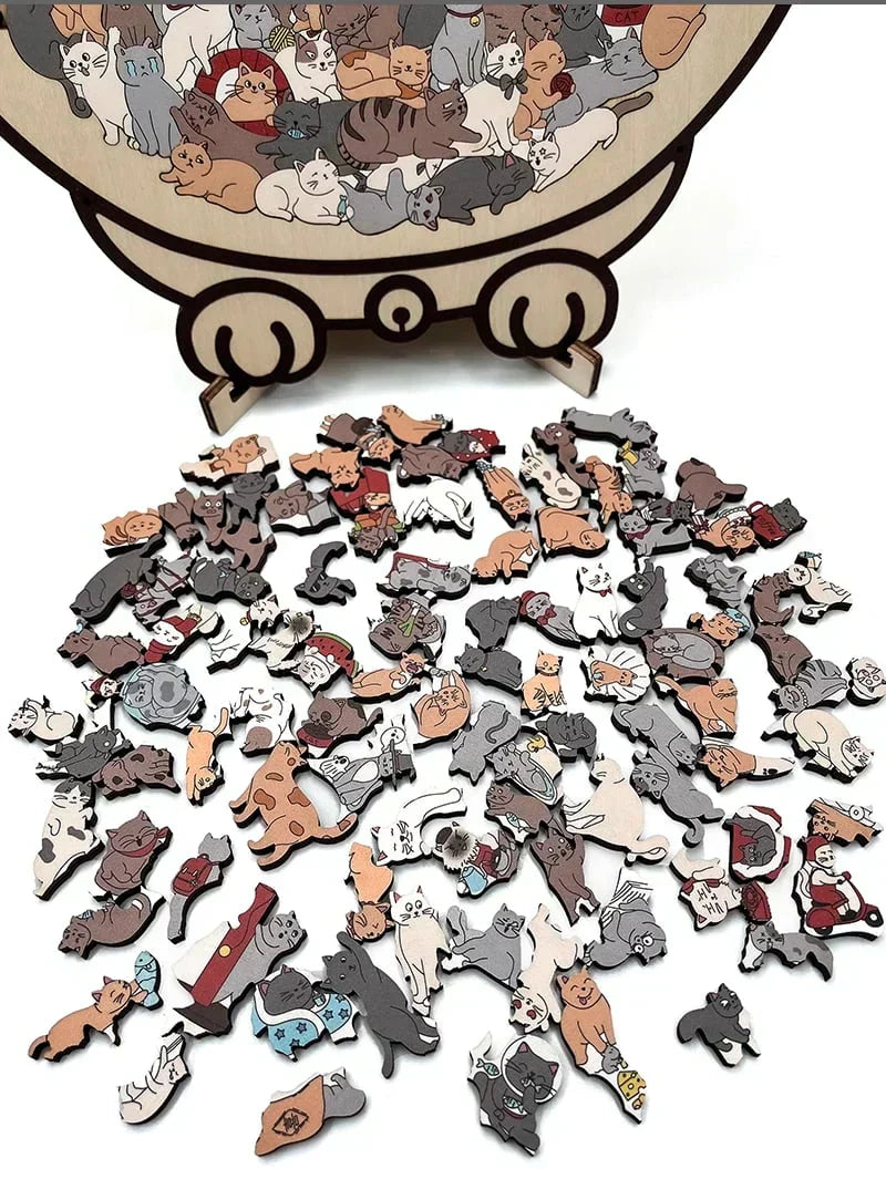🎁Christmas Sale 50% OFF🎅135-Piece Morandi-Colored Cat Shaped Wooden Jigsaw Puzzle
