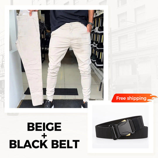 👖Men’s Casual Slim-Fit Solid Color Pants+Belt