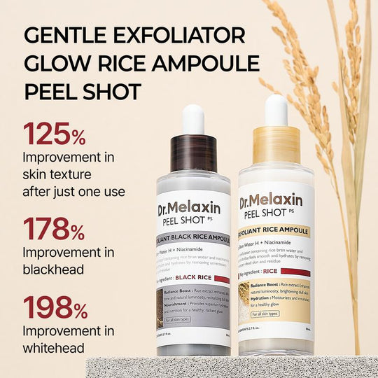 ✨[Dr.Melaxin Oficiální] Peel Shot Glow Rice Ampoule Duo - Séra pro rozjasnění, exfoliaci a hydrataci - Vhodné pro všechny typy pleti
