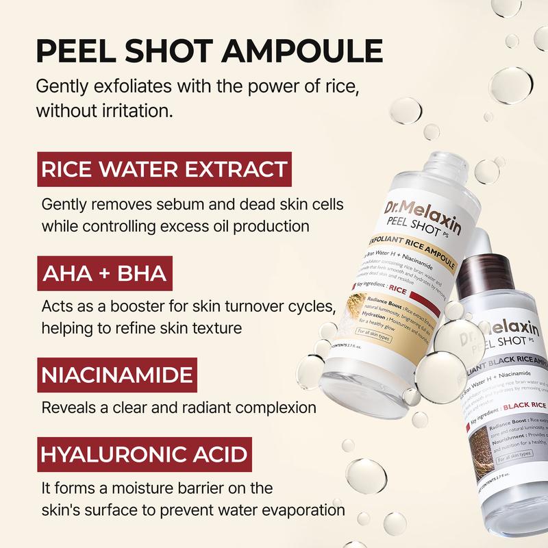 ✨[Dr.Melaxin Oficiální] Peel Shot Glow Rice Ampoule Duo - Séra pro rozjasnění, exfoliaci a hydrataci - Vhodné pro všechny typy pleti