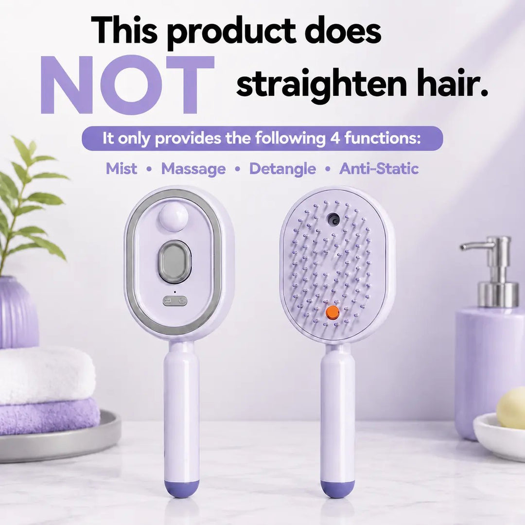 Electric Spray Air Cushion Massage Comb – Self-Cleaning Anti-Tangle Anti-Static Hair Brush | Scalp Massage & Volumizing Brush for Frizzy, Dry Hair Care (No Oil Included)