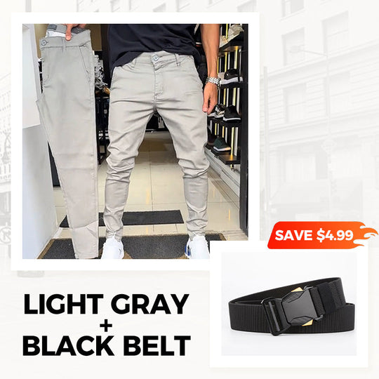 👖Men’s Casual Slim-Fit Solid Color Pants+Belt