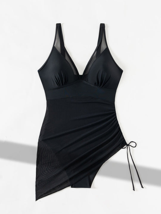 🏝️Last Day Sale 50% OFF🍧Slimming Mesh Sheer Sarong Wraps Tummy Control Swimsuit