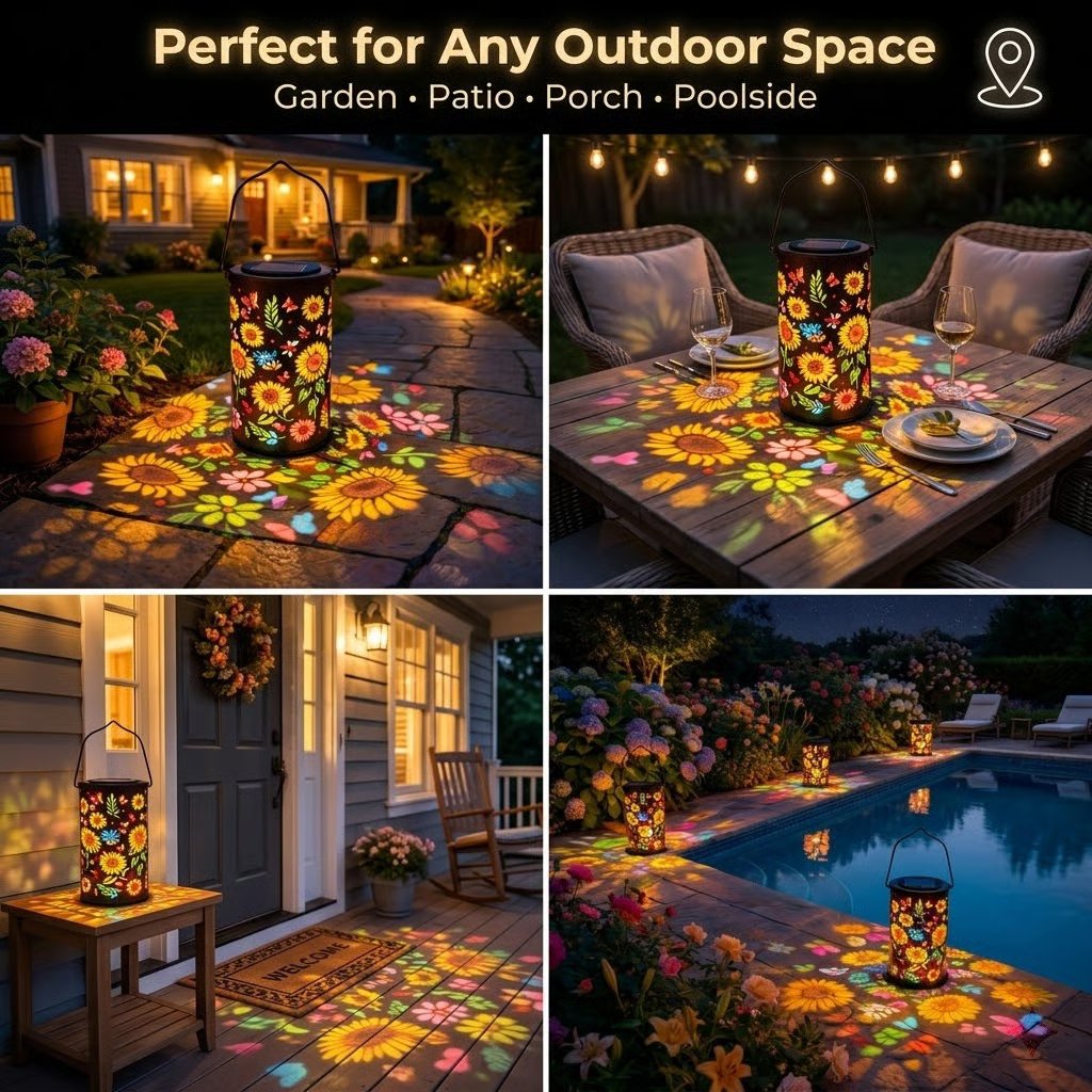 Solar Lanterns with Projection – Sunflower & Butterfly Ground Art Lights🌼✨