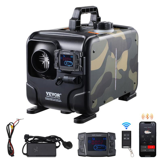 8 kW diesel heater, 12 V/24 V all-in-one diesel air heater, Bluetooth app control, remote control and display, CO alarm, rapid heating