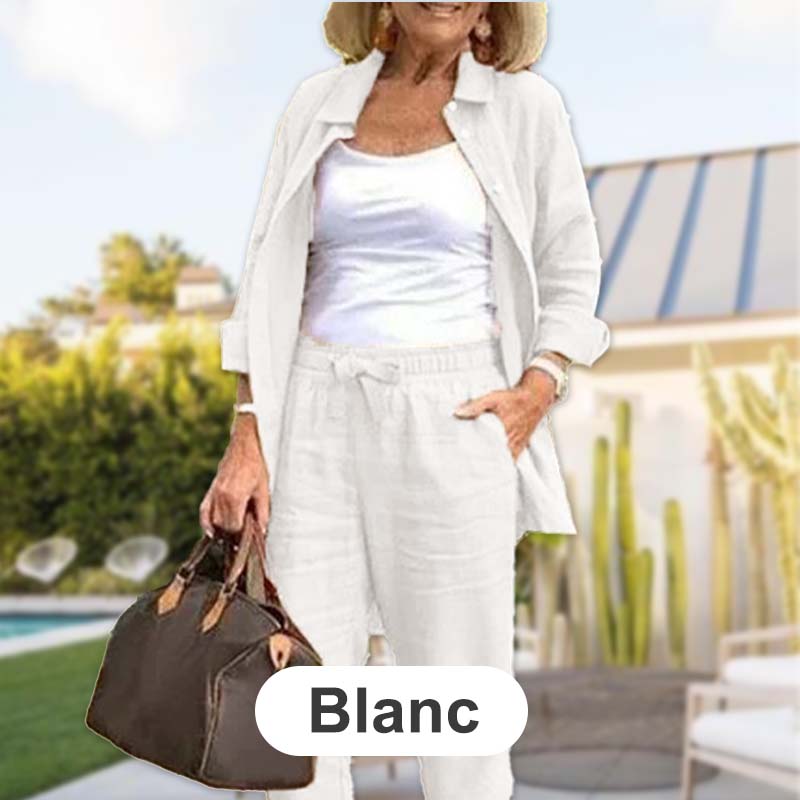 🎉 Ensemble chemisier et pantalon à manches longues en coton et lin pour femme : 50 % de réduction 🧥+👖