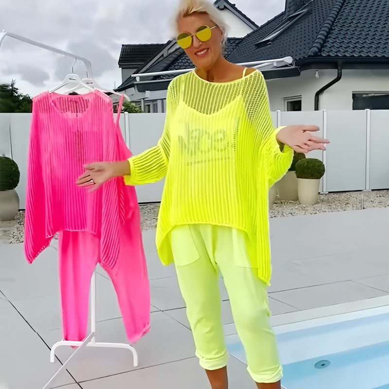 💜 DERNIER JOUR DE PROMOTION - 50 % DE RÉDUCTION💜Combinaison imprimée à lettres pour femme + blouse ajourée