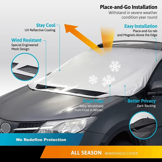 ❄️☀️ Windshield Anti-Snow & Anti-Frost Cover with Mirror Protection – Ready-to-Drive in Any Weather!