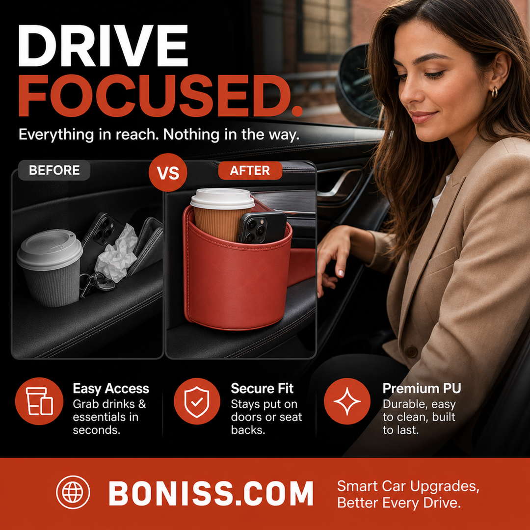 🥳2026 HOT SALE🥳💞95K+ SOLD!🚗🧺 50% OFF! Leather Car Door Cup Holder – Wide‑mouth opening, easy reach for drinks & phone. Clip‑on secure fit. PU leather, tough & stylish. 🛡️✨