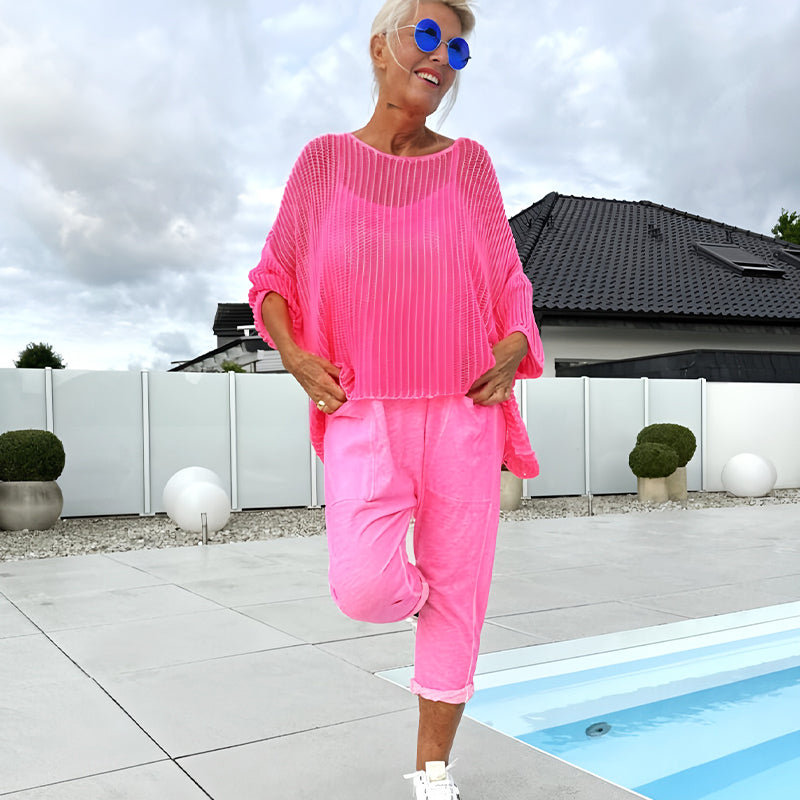 💜 DERNIER JOUR DE PROMOTION - 50 % DE RÉDUCTION💜Combinaison imprimée à lettres pour femme + blouse ajourée